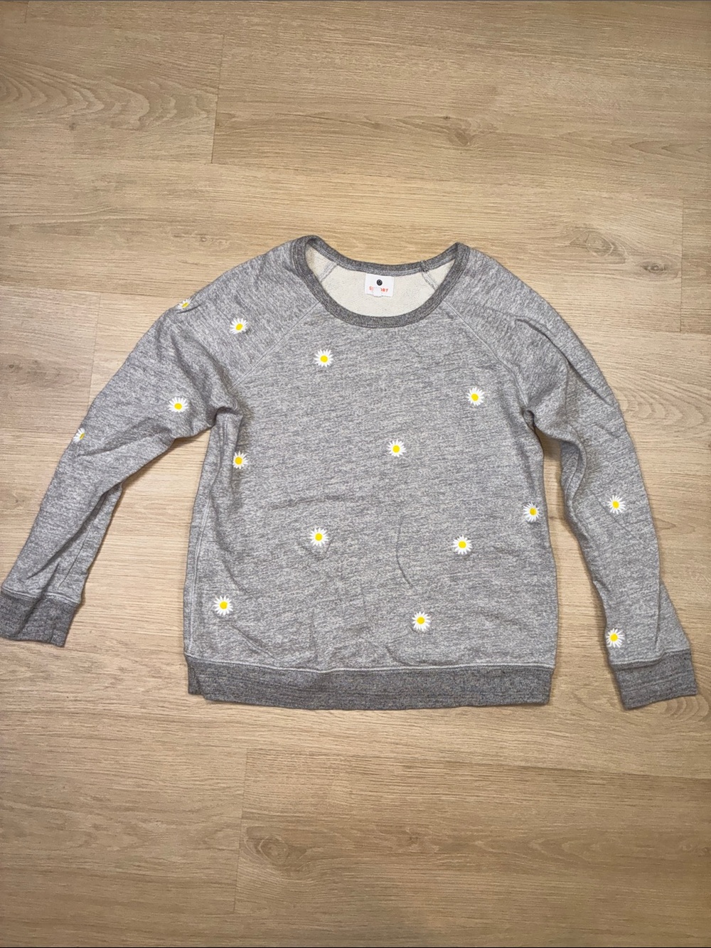 Sundry Gray Embroidered Daisy Print Crewneck Sweatshirt